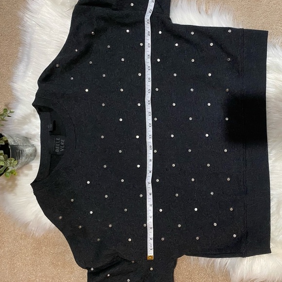 Belle Vere: Metal‎ Studded Stud Cropped Long Sleeve Pullover Sweater Gray Small - Picture 5 of 10